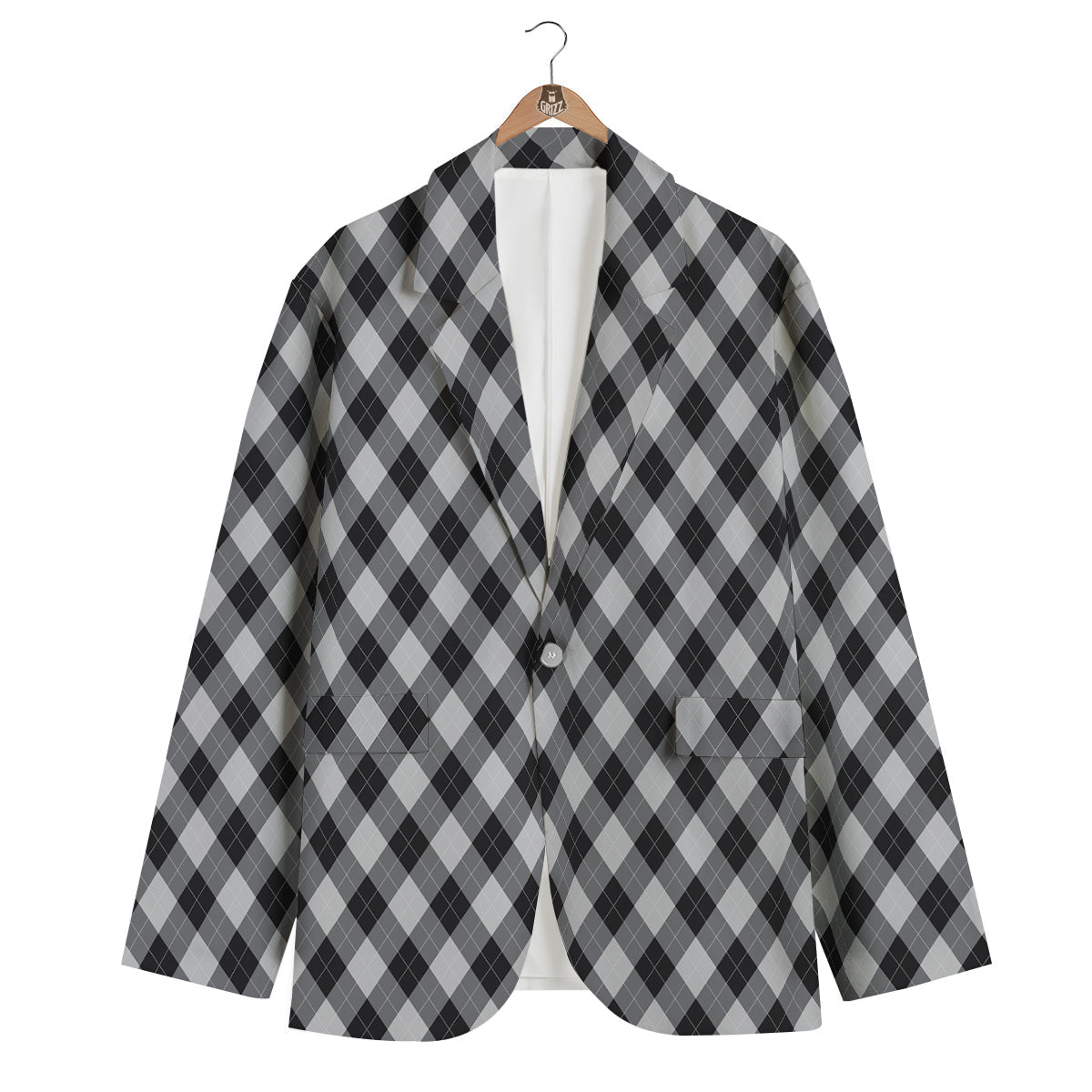 Argyle Dark Grey Print Pattern Men's Blazer-grizzshop