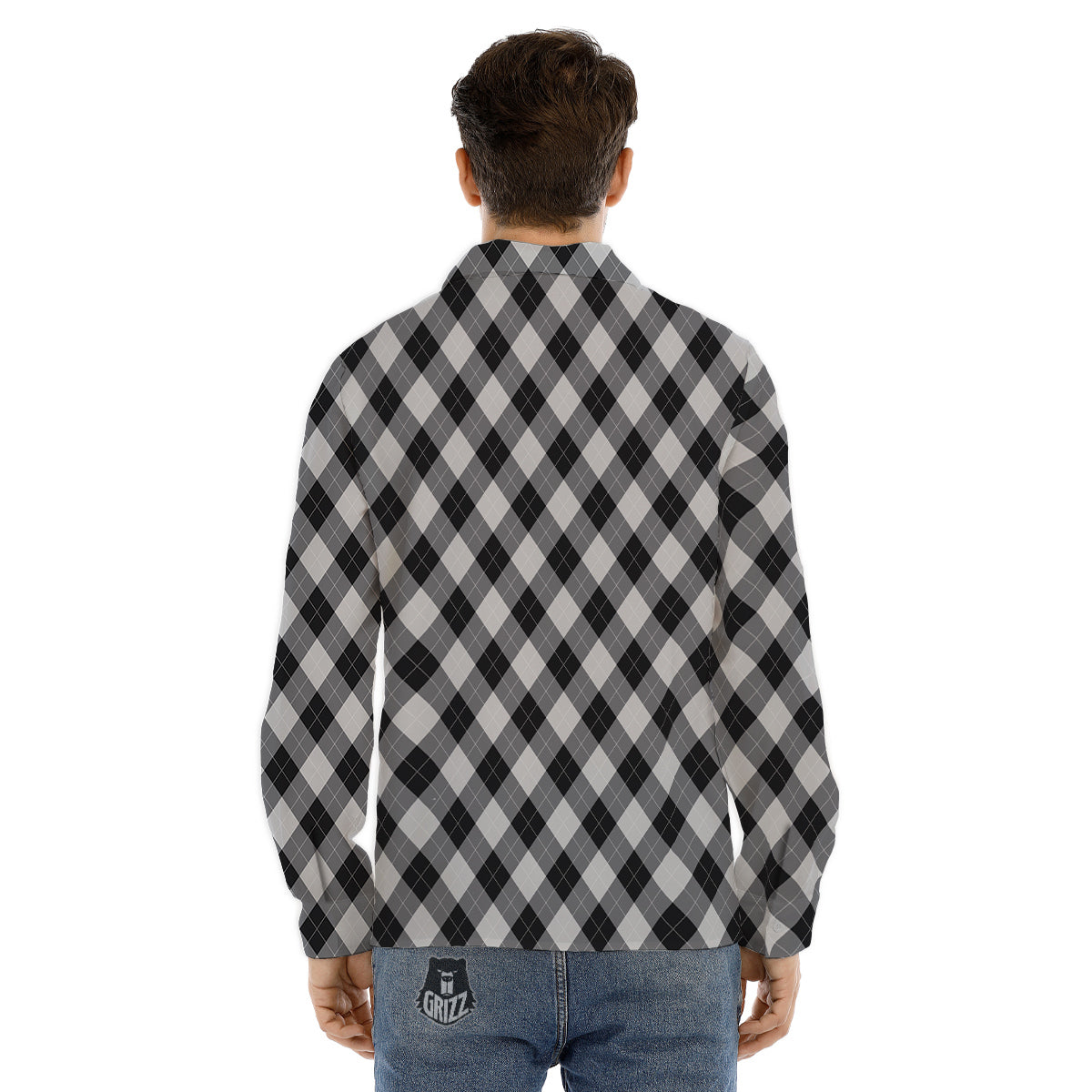 Argyle Dark Grey Print Pattern Men's Dress Shirts-grizzshop