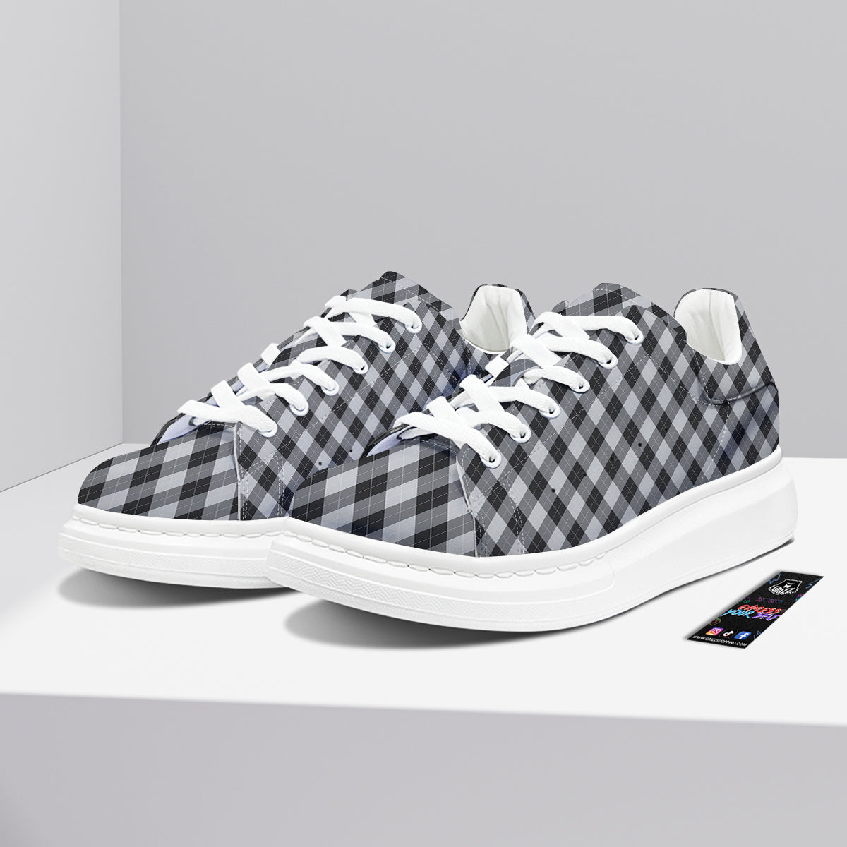Argyle Dark Grey Print Pattern Platform Shoes-grizzshop
