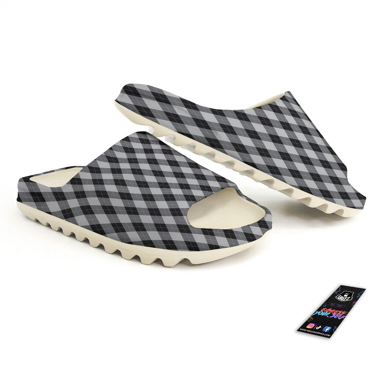 Argyle Dark Grey Print Pattern Sandals-grizzshop