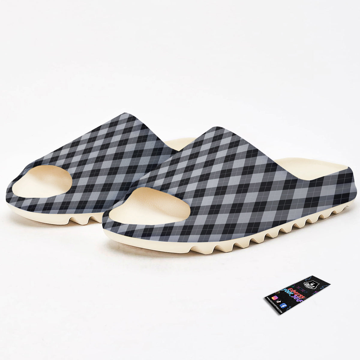 Argyle Dark Grey Print Pattern Sandals-grizzshop