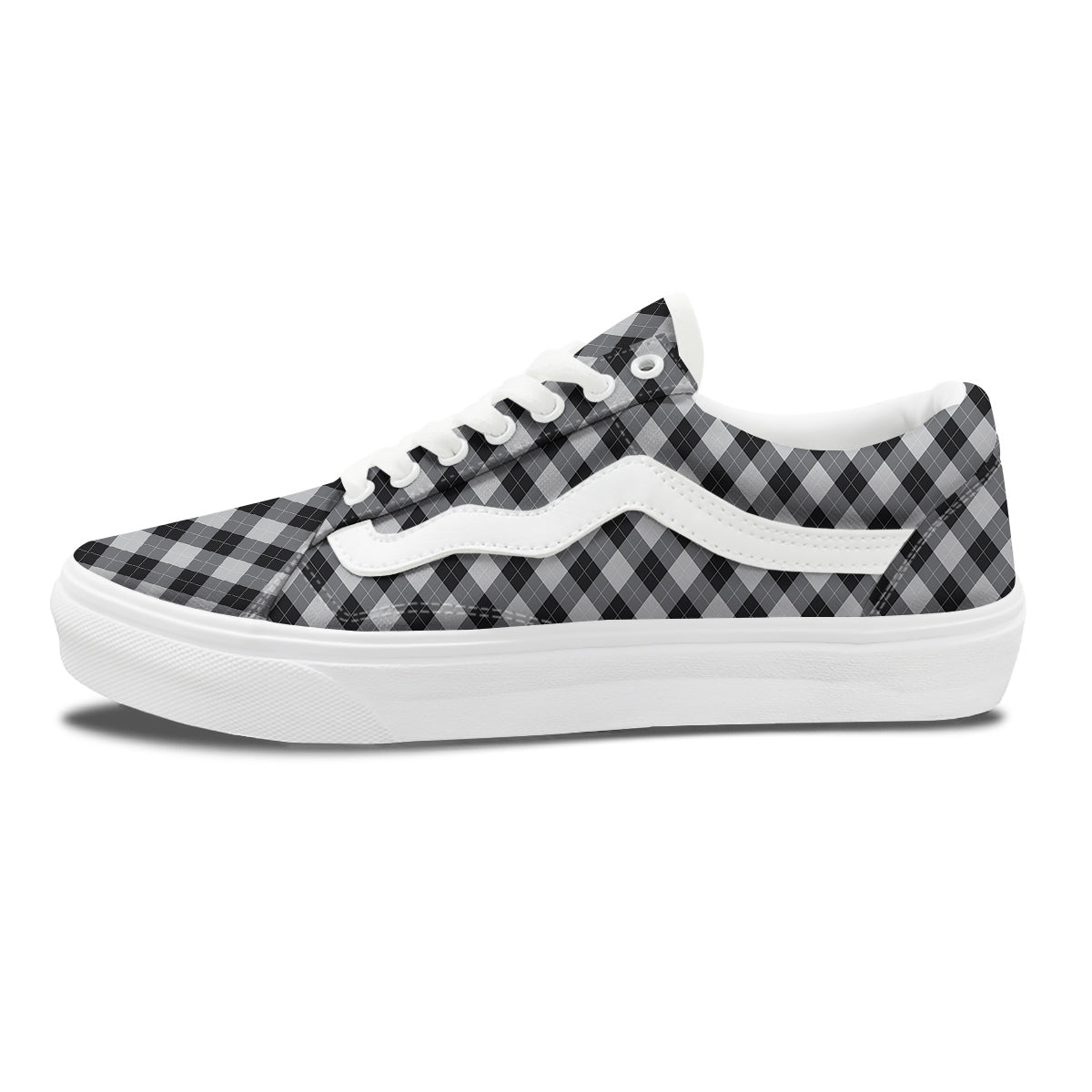 Argyle Dark Grey Print Pattern Skate Shoes-grizzshop