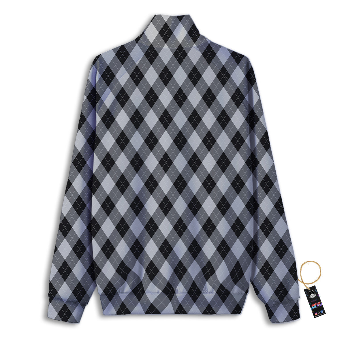 Argyle Dark Grey Print Pattern Track Jacket-grizzshop