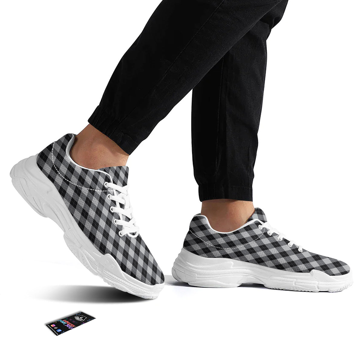Argyle Dark Grey Print Pattern White Chunky Shoes-grizzshop