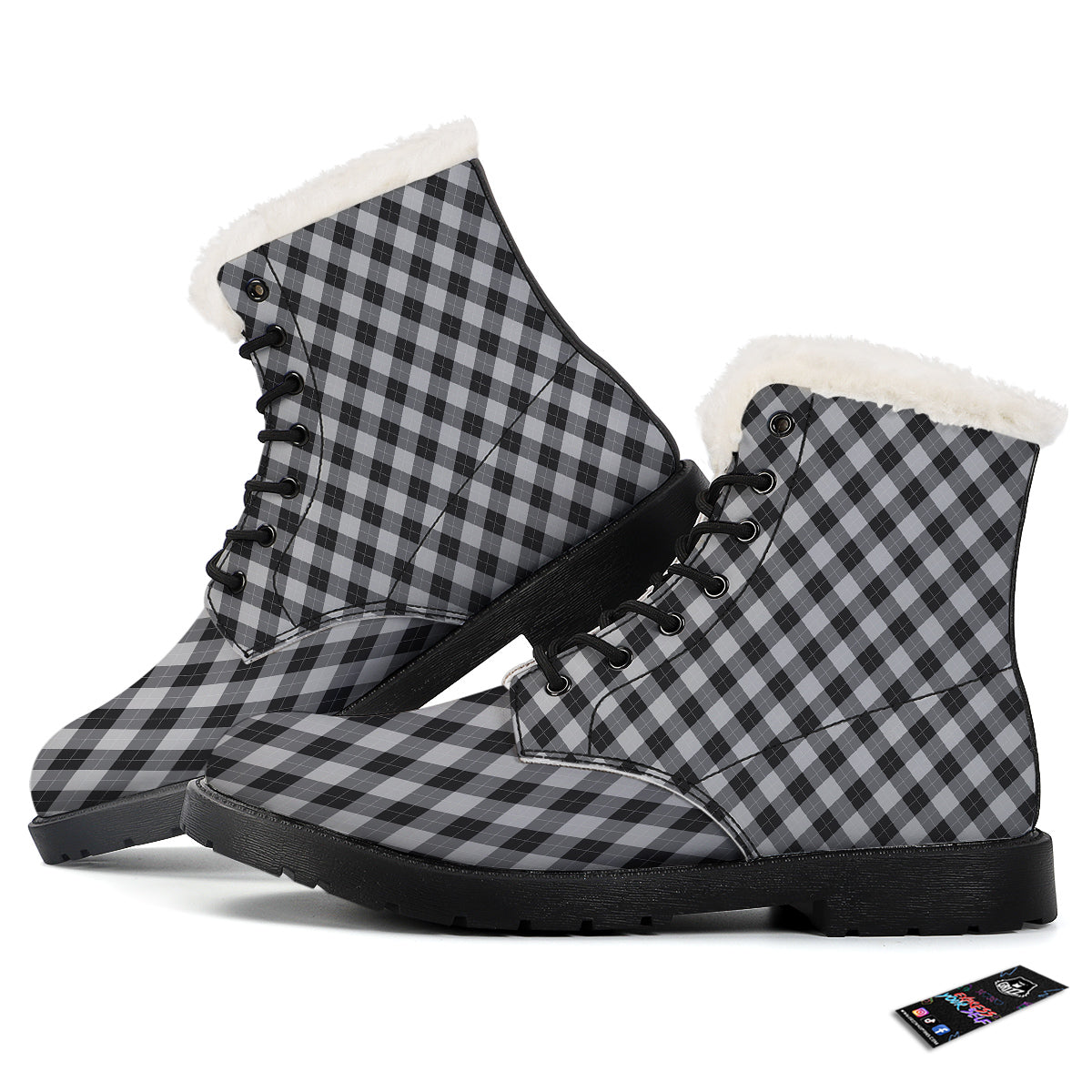 Argyle Dark Grey Print Pattern Winter Boots-grizzshop