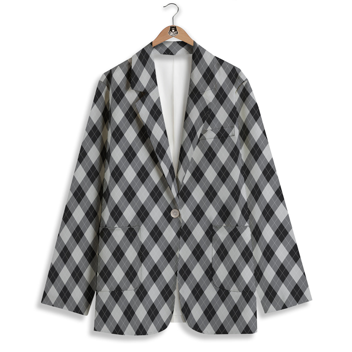 Argyle Dark Grey Print Pattern Women's Blazer-grizzshop