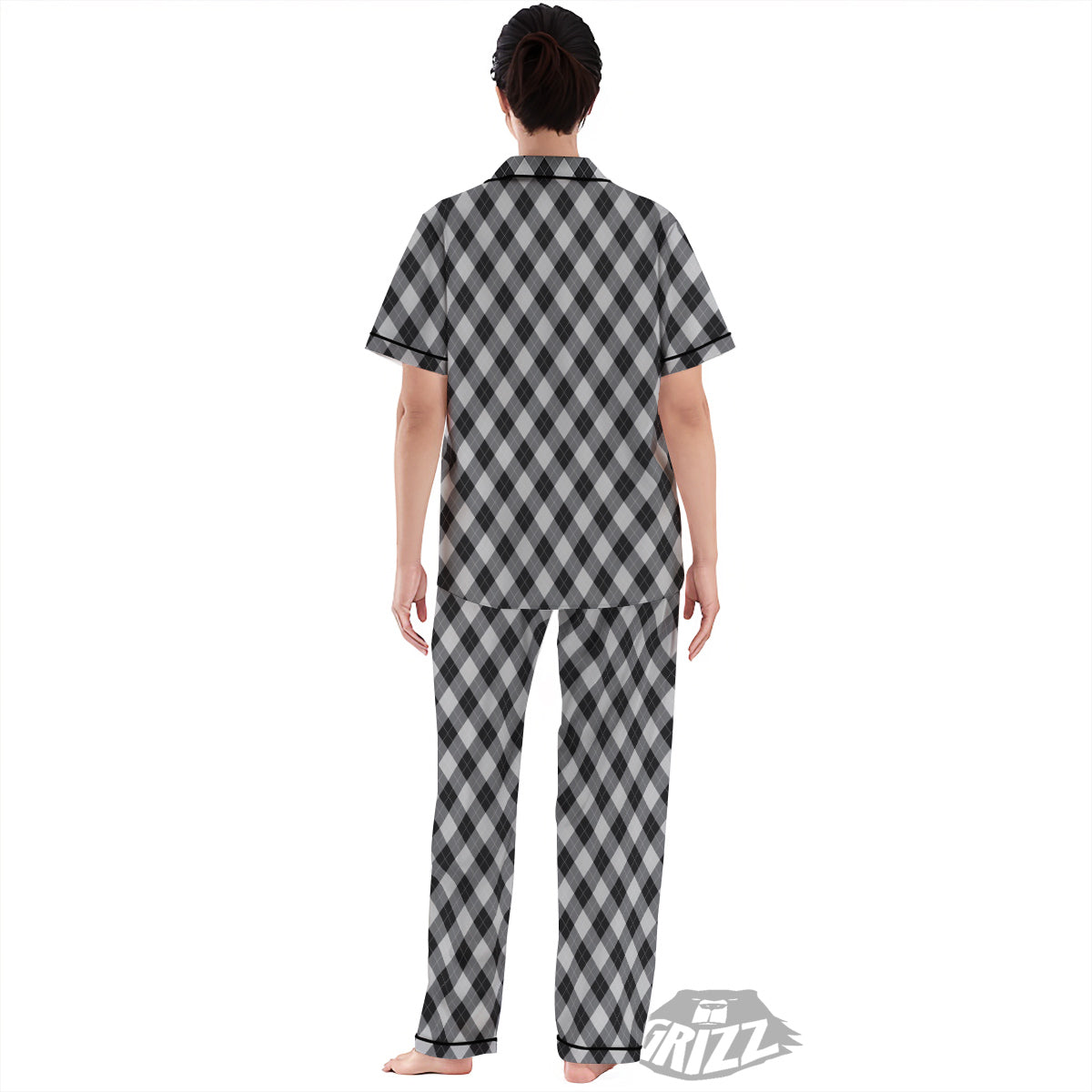 Argyle Dark Grey Print Pattern Women's Pajamas Set-grizzshop