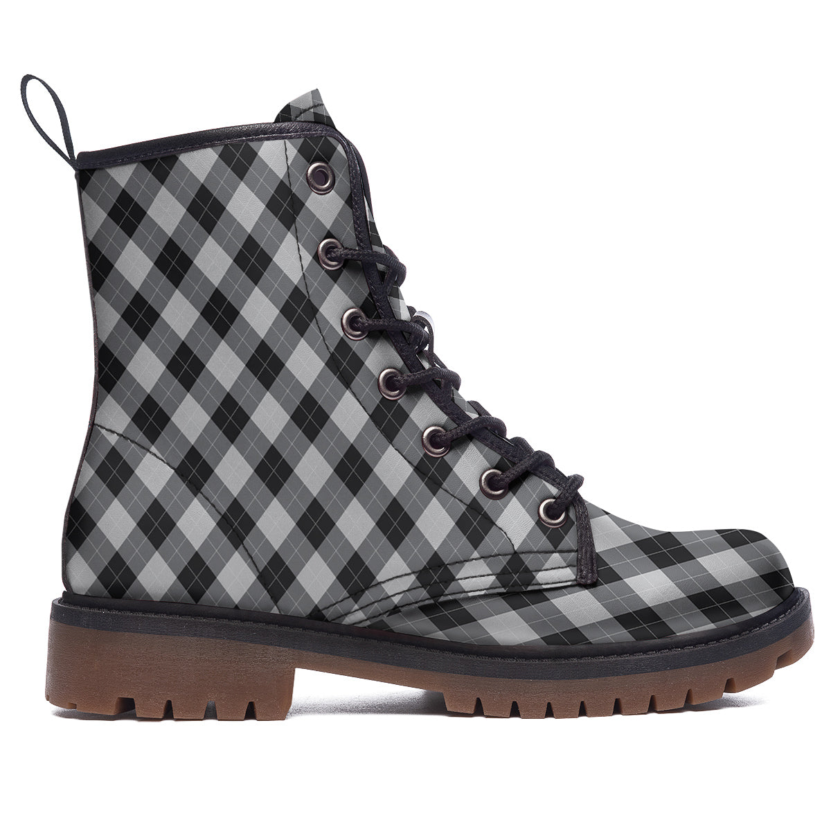 Argyle Dark Grey Print Pattern Work Boots-grizzshop