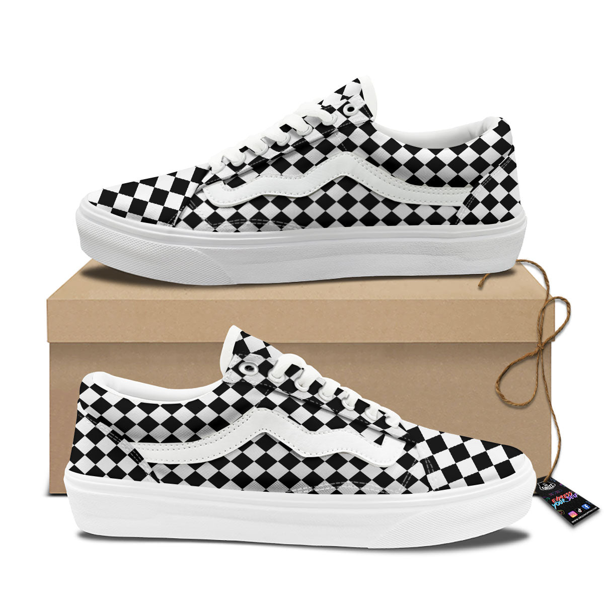 Argyle Diamond Shapes Black And White Print Pattern Skate Shoes-grizzshop