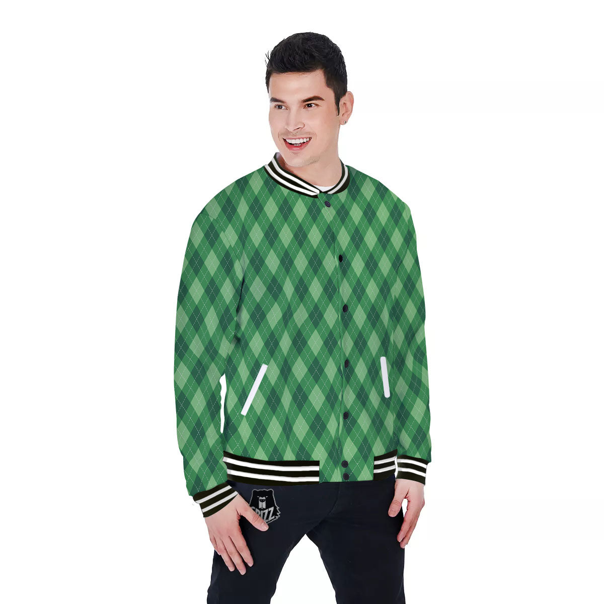 Argyle Forest Green Print Pattern Baseball Jacket-grizzshop
