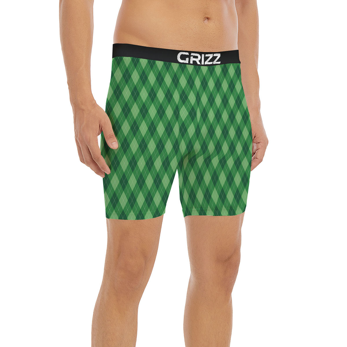 Argyle Forest Green Print Pattern Boxer Briefs-grizzshop