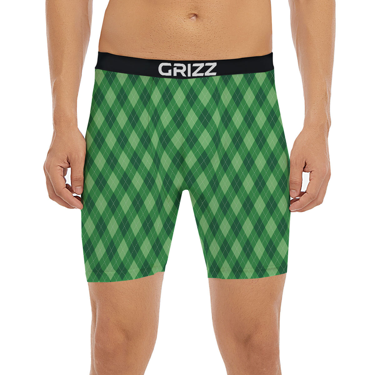 Argyle Forest Green Print Pattern Boxer Briefs-grizzshop