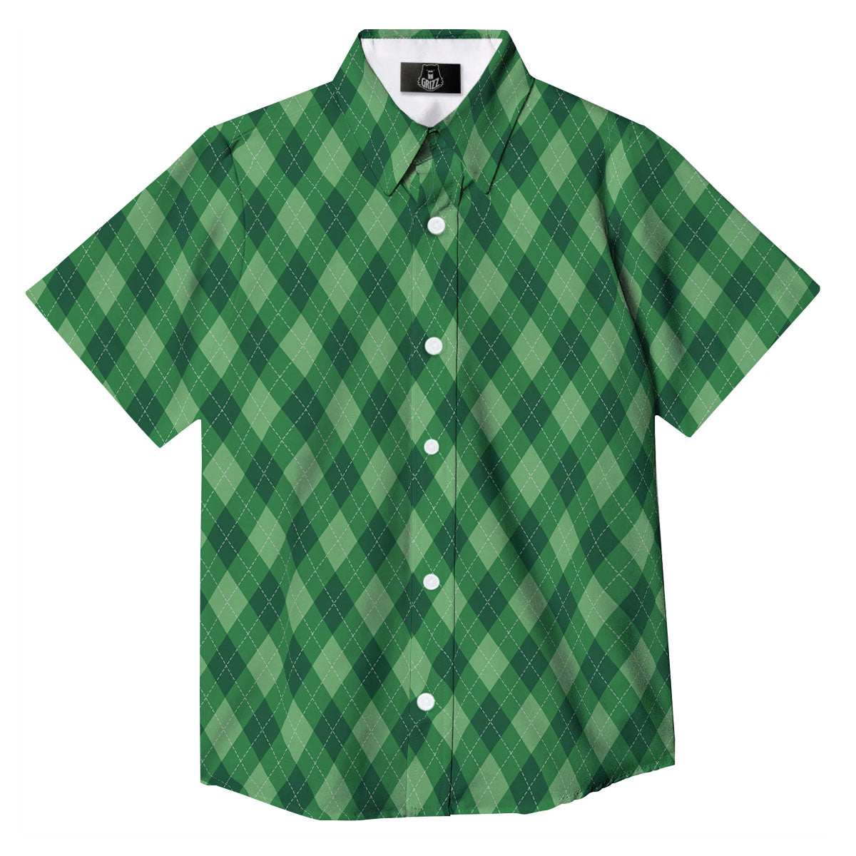Argyle Forest Green Print Pattern Button Up Shirt-grizzshop