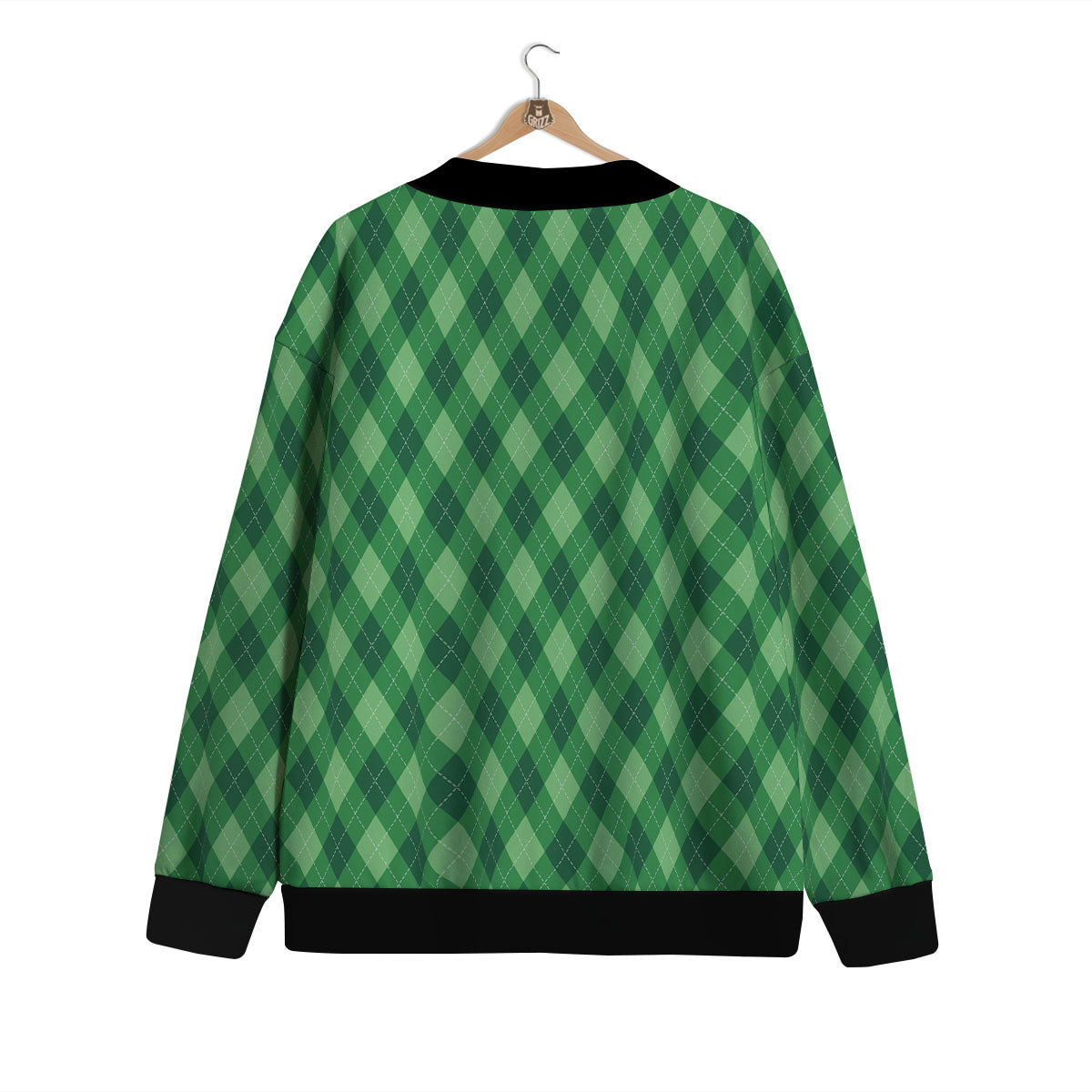 Argyle Forest Green Print Pattern Cardigan-grizzshop