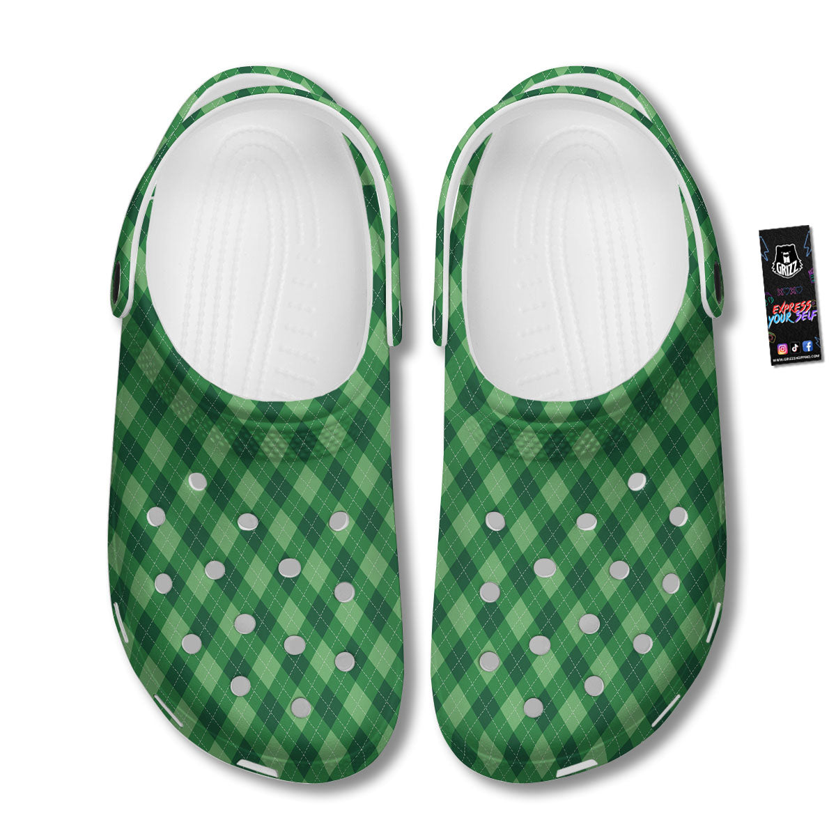 Argyle Forest Green Print Pattern Clog-grizzshop