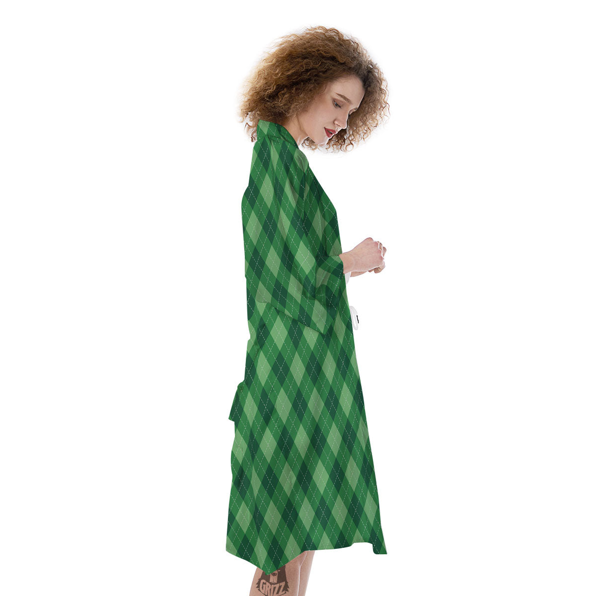 Argyle Forest Green Print Pattern Kimono-grizzshop