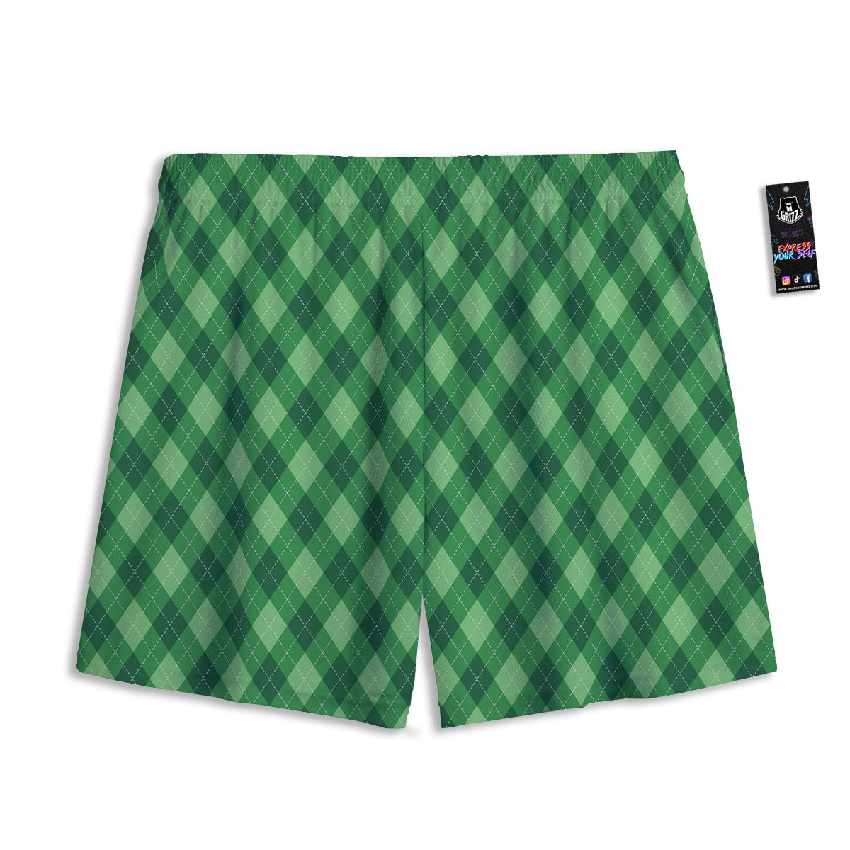 Argyle Forest Green Print Pattern Mesh Shorts-grizzshop