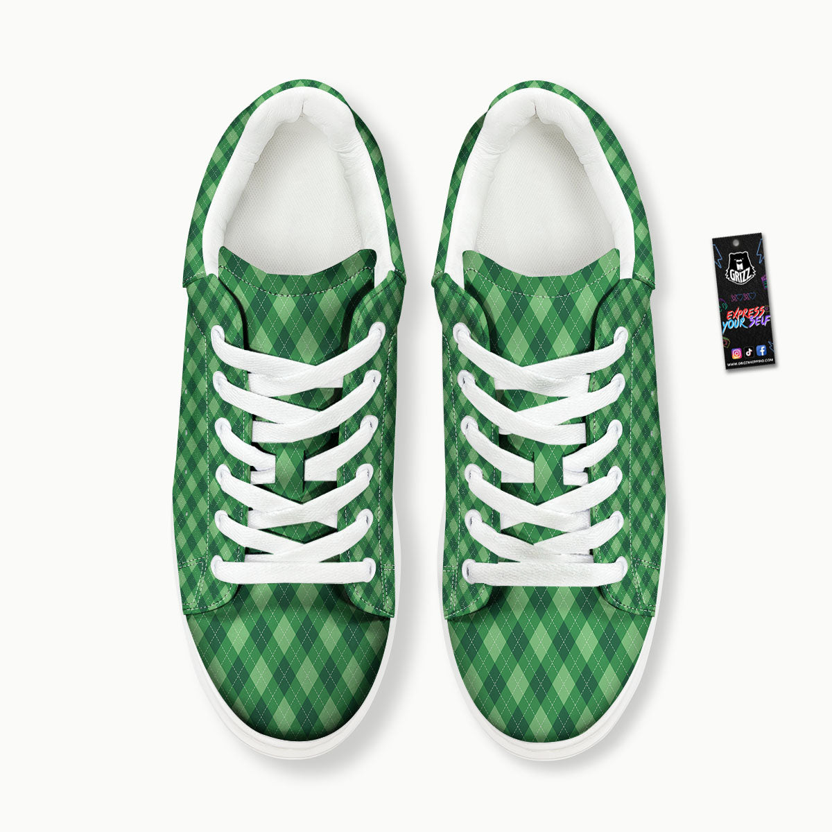 Argyle Forest Green Print Pattern Platform Shoes-grizzshop