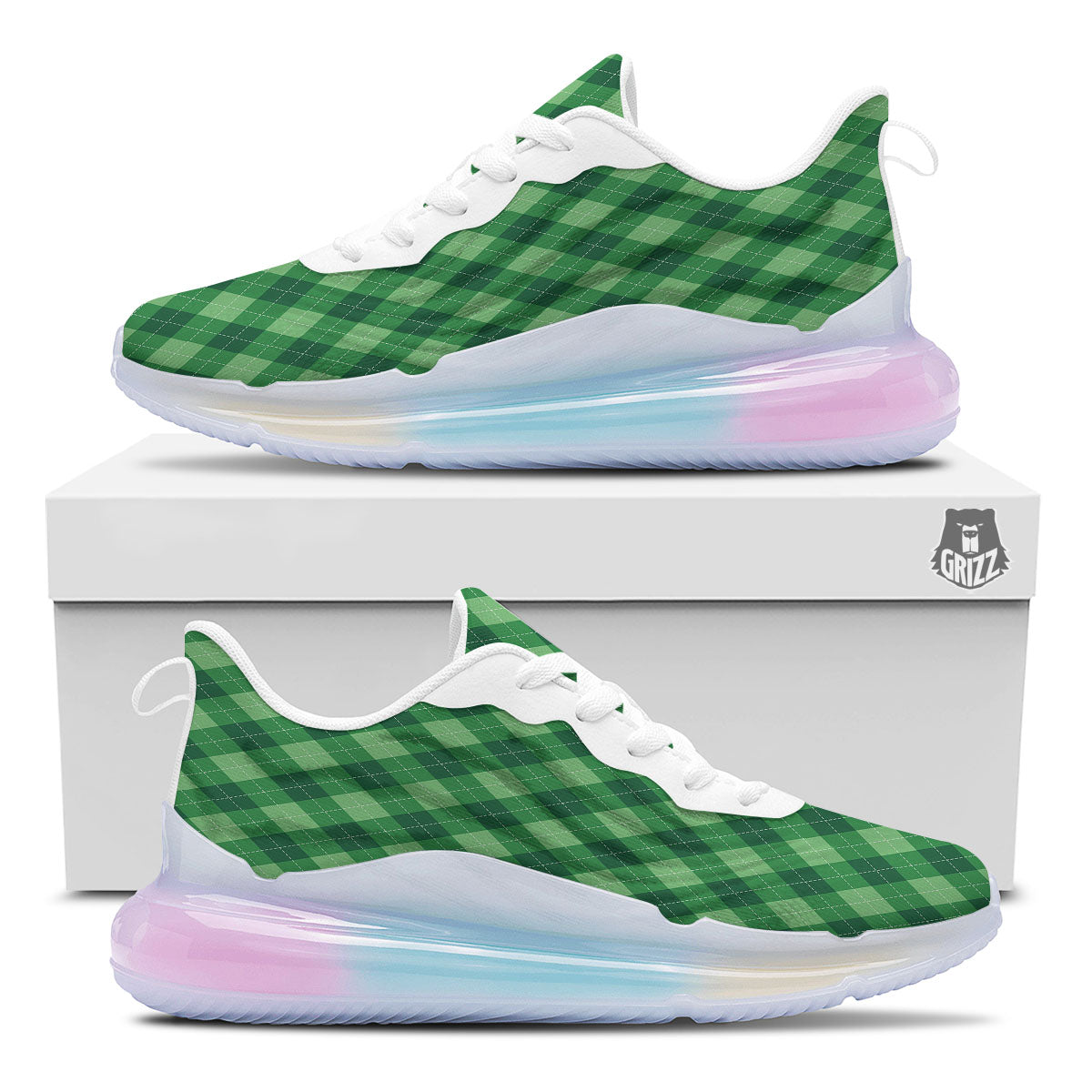 Argyle Forest Green Print Pattern Running Sneakers-grizzshop