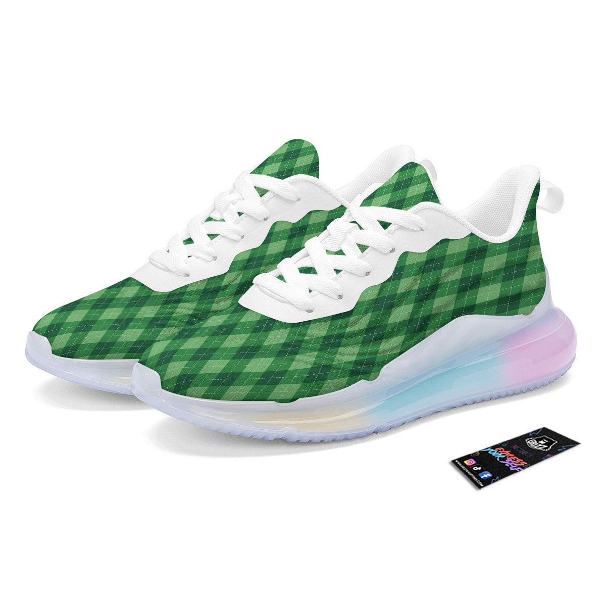Argyle Forest Green Print Pattern Running Sneakers-grizzshop