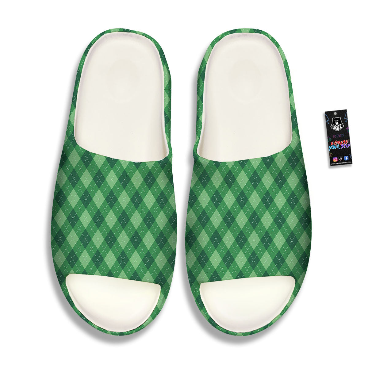Argyle Forest Green Print Pattern Sandals-grizzshop
