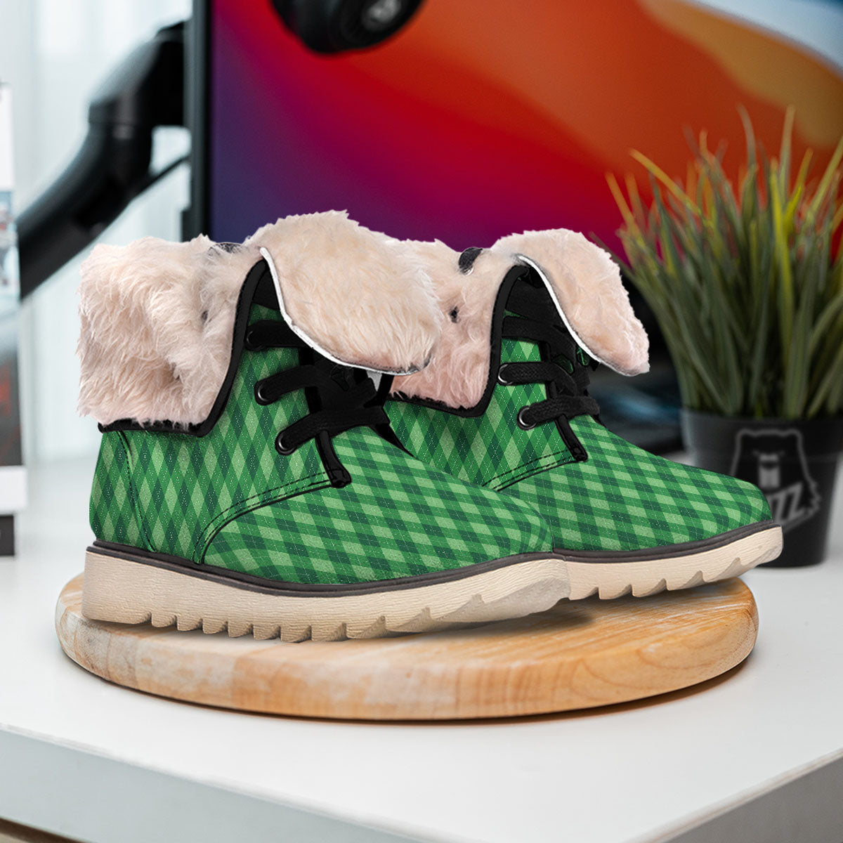 Argyle Forest Green Print Pattern Snow Boots-grizzshop