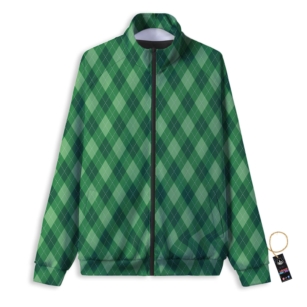 Argyle Forest Green Print Pattern Track Jacket-grizzshop