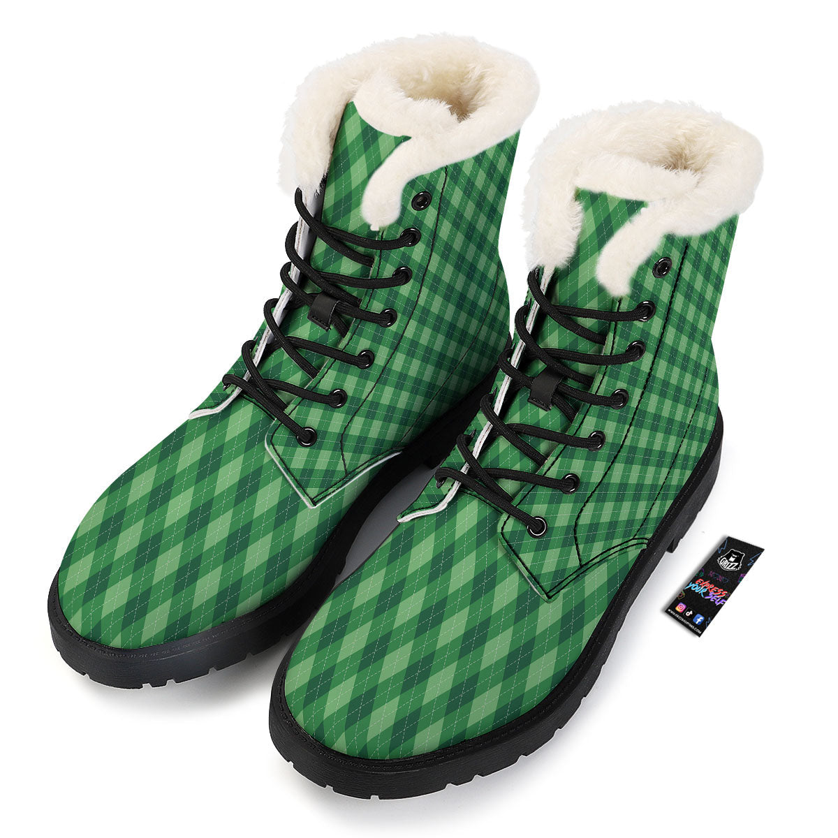 Argyle Forest Green Print Pattern Winter Boots-grizzshop