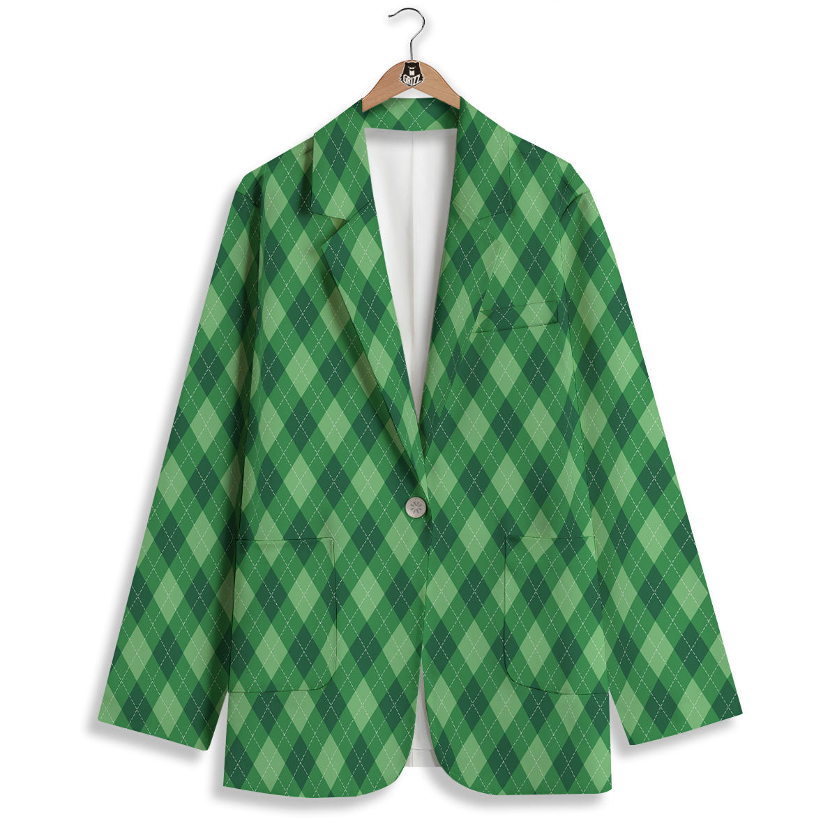 Argyle Forest Green Print Pattern Women's Blazer-grizzshop