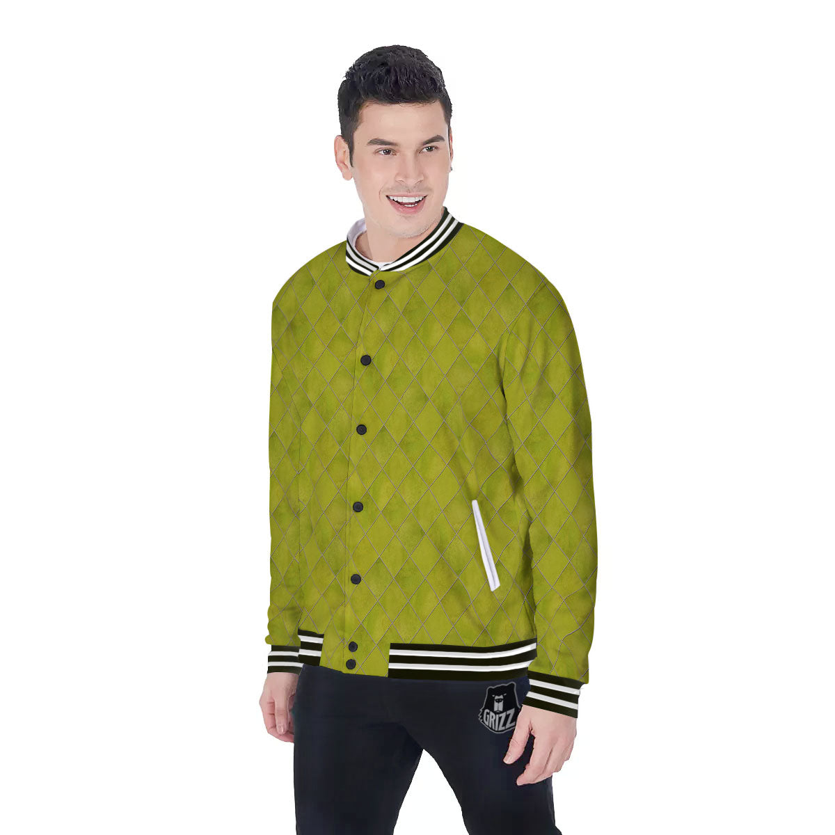 Argyle Grass Green Print Pattern Baseball Jacket-grizzshop