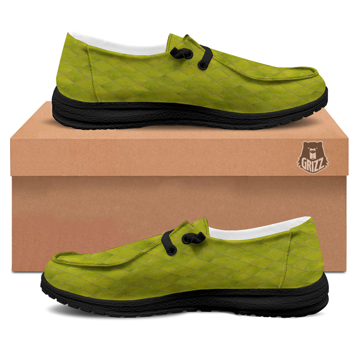 Argyle Grass Green Print Pattern Black Loafers-grizzshop