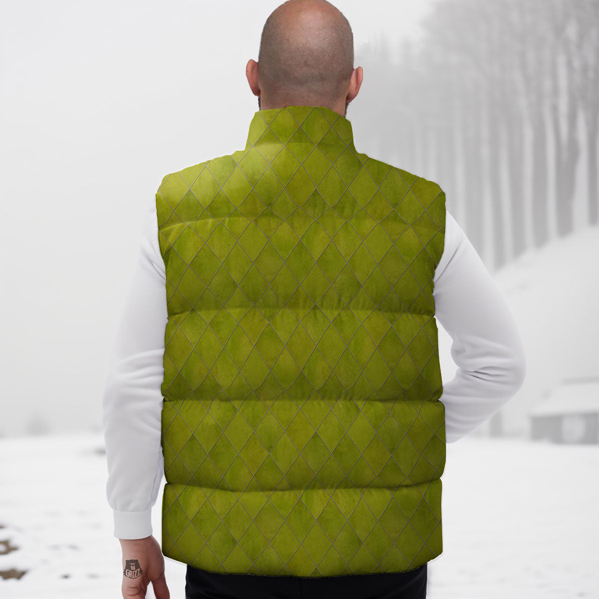 Argyle Grass Green Print Pattern Down Vest-grizzshop