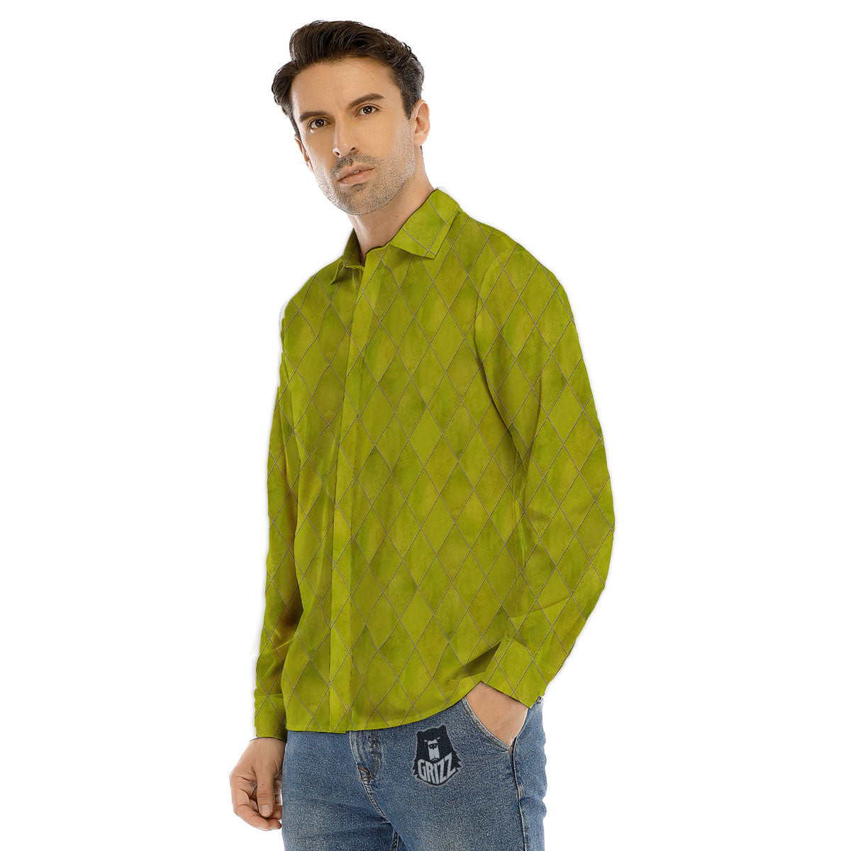 Argyle Grass Green Print Pattern Men's Dress Shirts-grizzshop