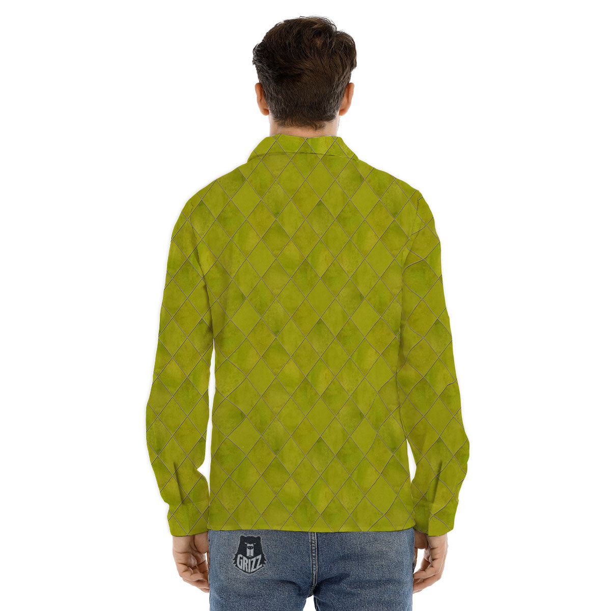 Argyle Grass Green Print Pattern Men's Dress Shirts-grizzshop
