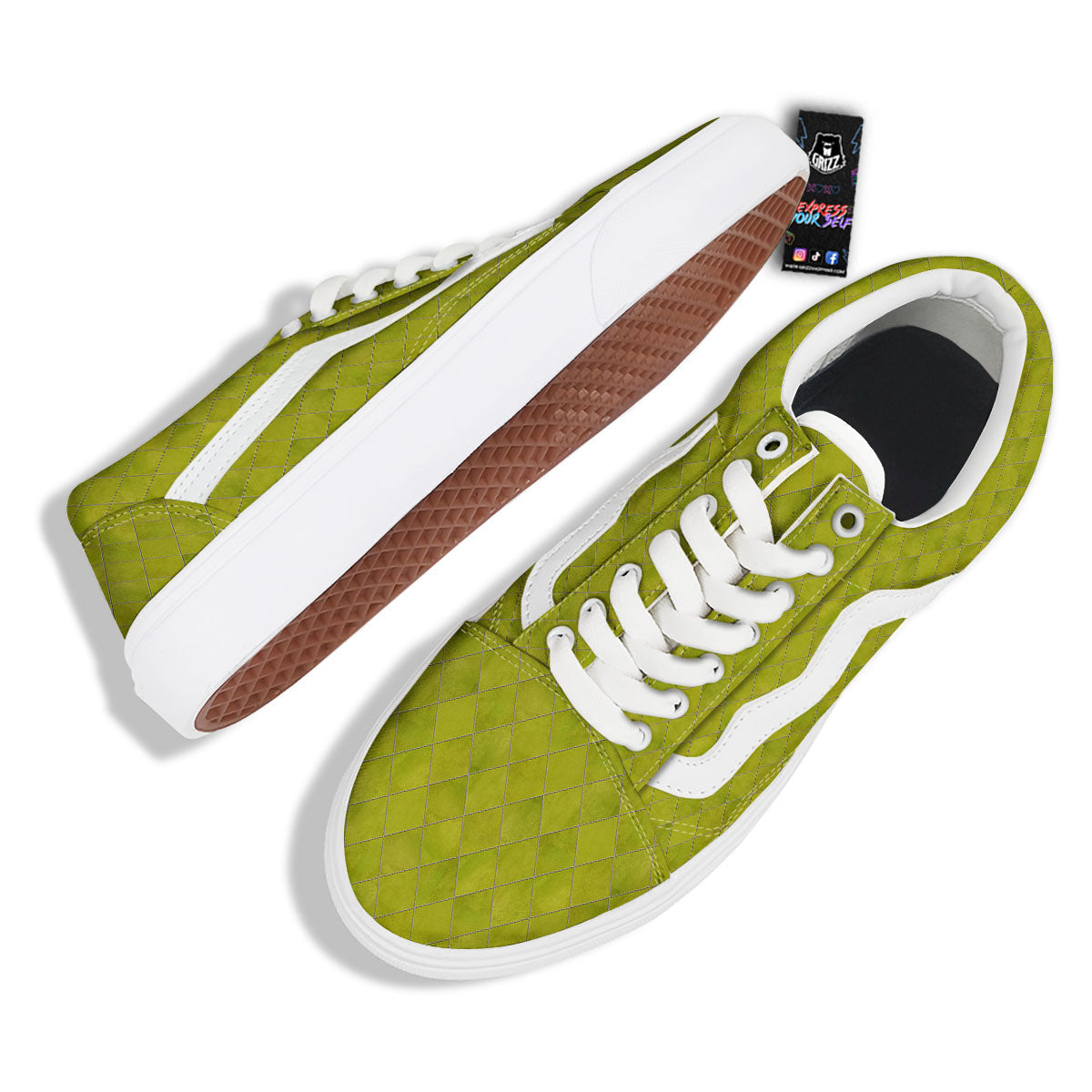 Argyle Grass Green Print Pattern Skate Shoes-grizzshop