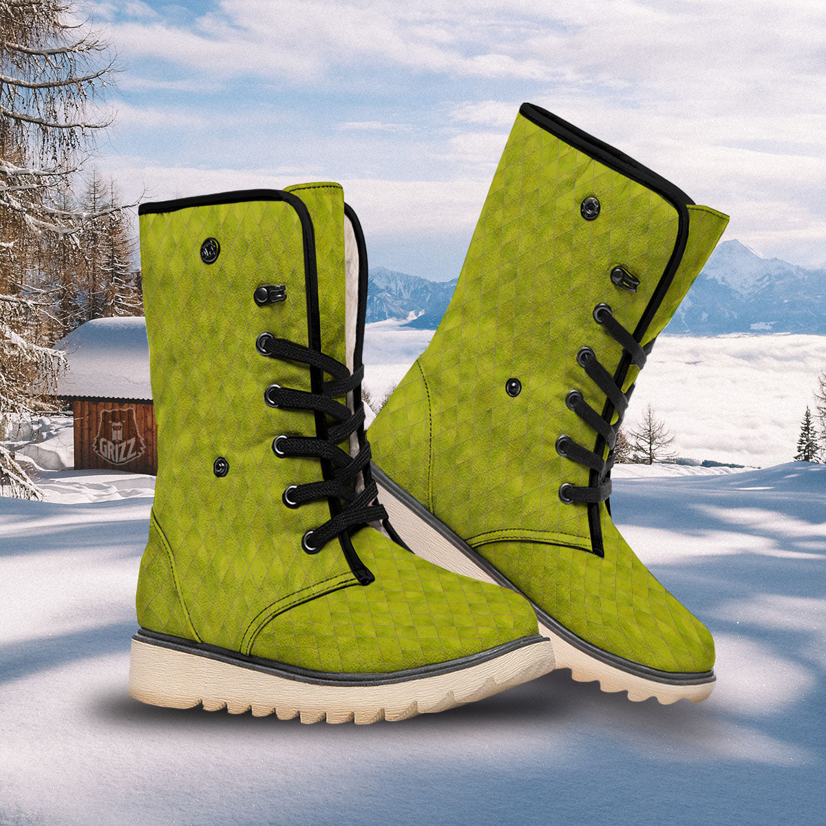 Argyle Grass Green Print Pattern Snow Boots-grizzshop