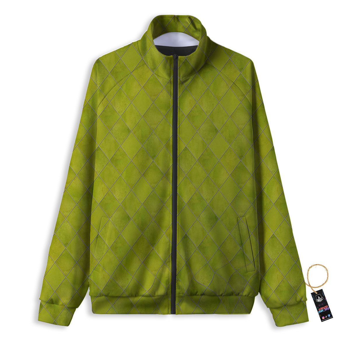 Argyle Grass Green Print Pattern Track Jacket-grizzshop