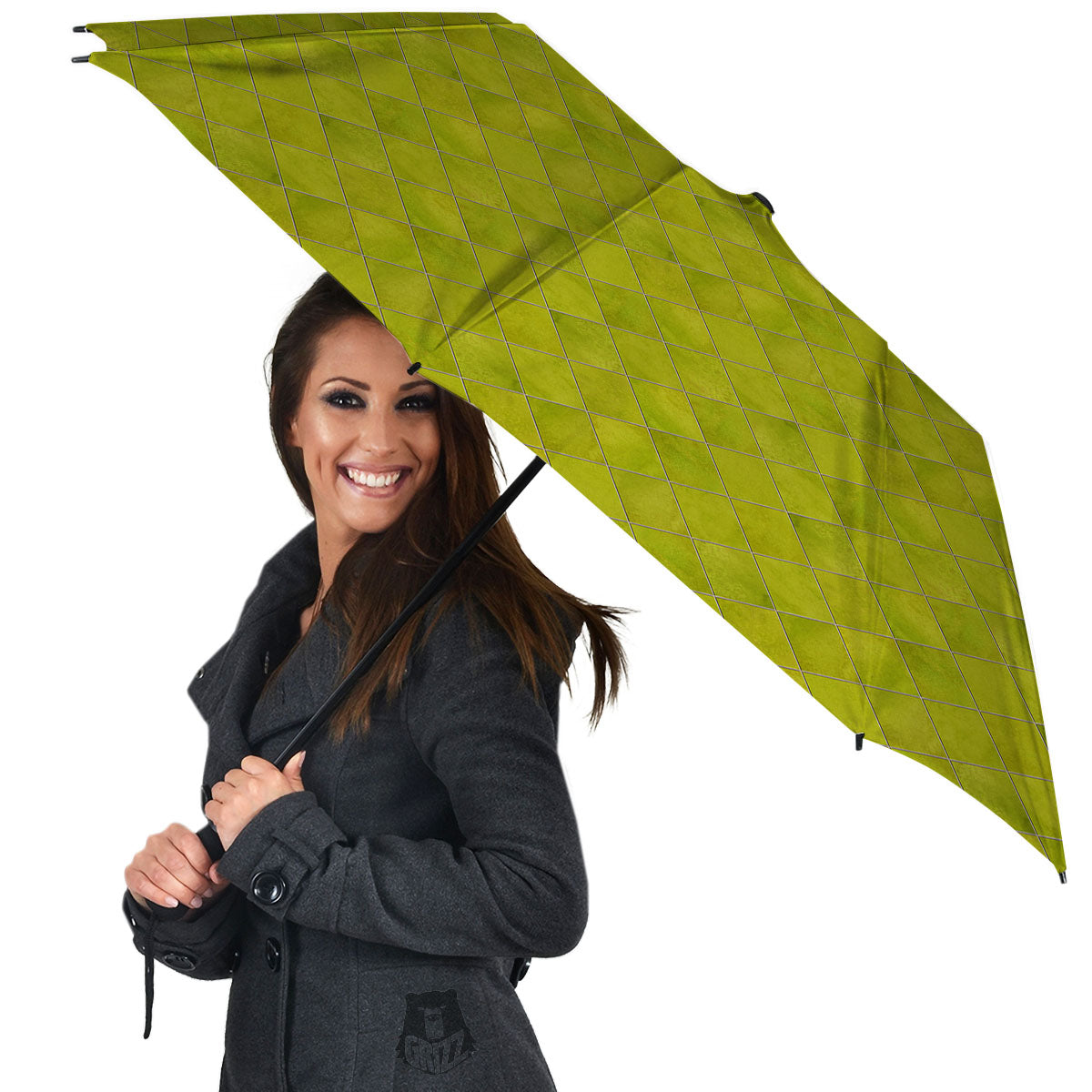 Argyle Grass Green Print Pattern Umbrella-grizzshop