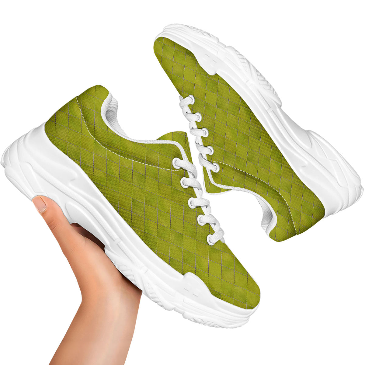 Argyle Grass Green Print Pattern White Chunky Shoes-grizzshop