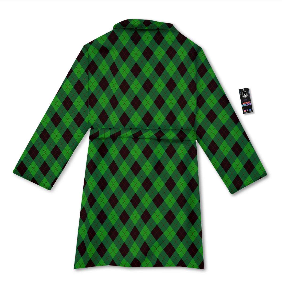 Argyle Green And Black Print Pattern Bathrobe-grizzshop