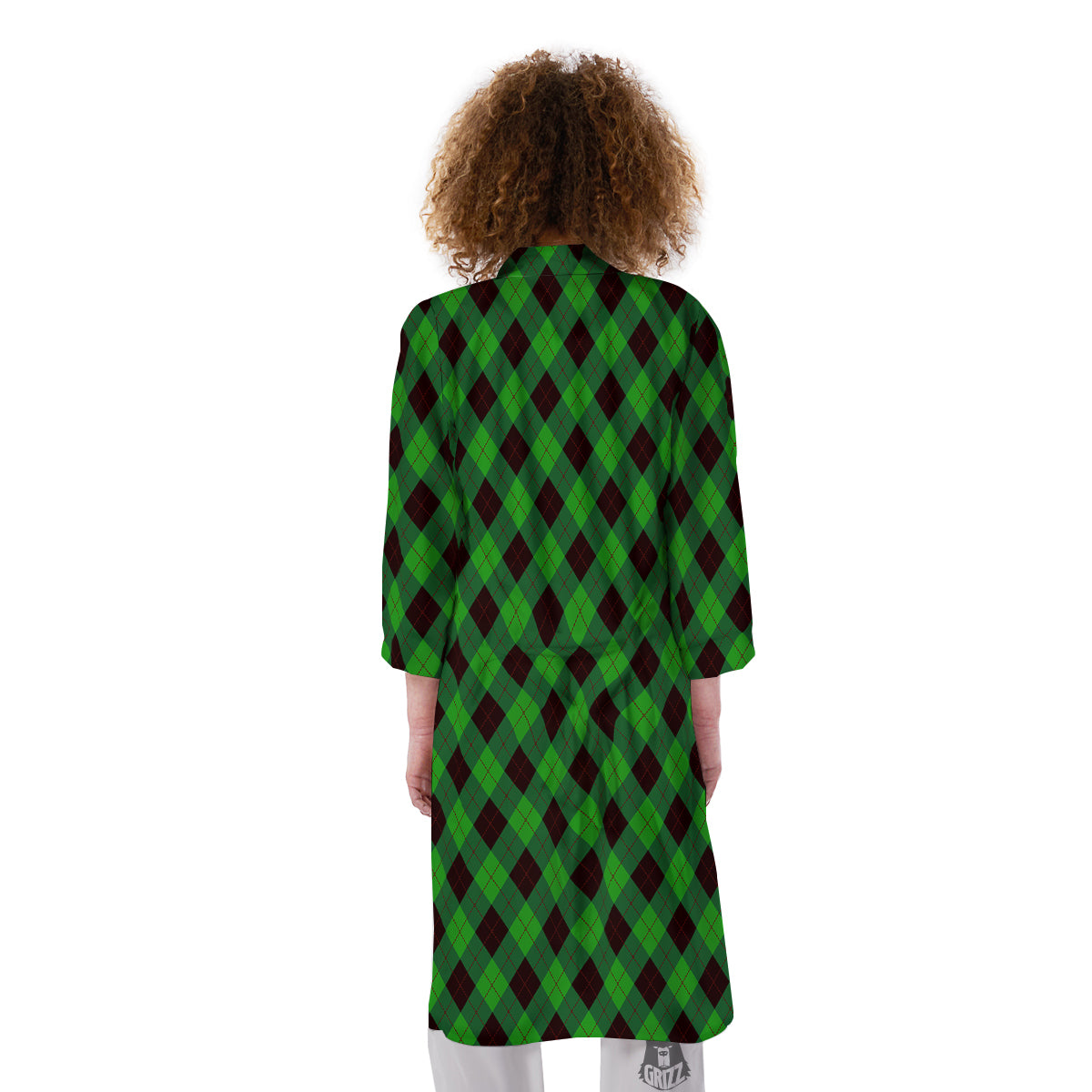 Argyle Green And Black Print Pattern Kimono-grizzshop