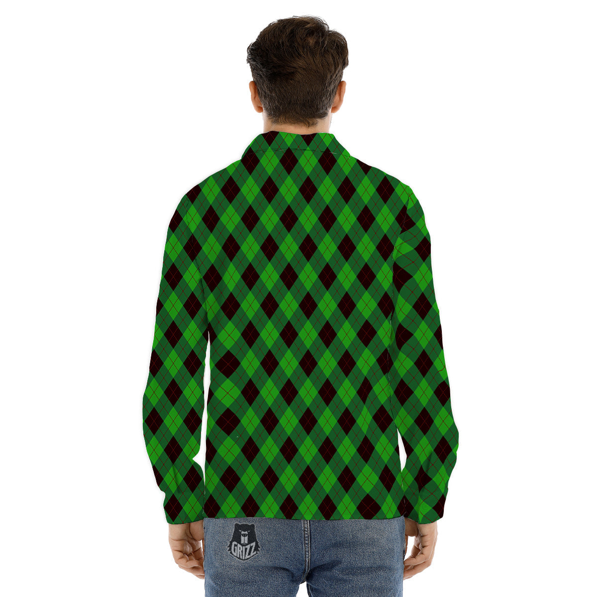 Argyle Green And Black Print Pattern Men's Dress Shirts-grizzshop
