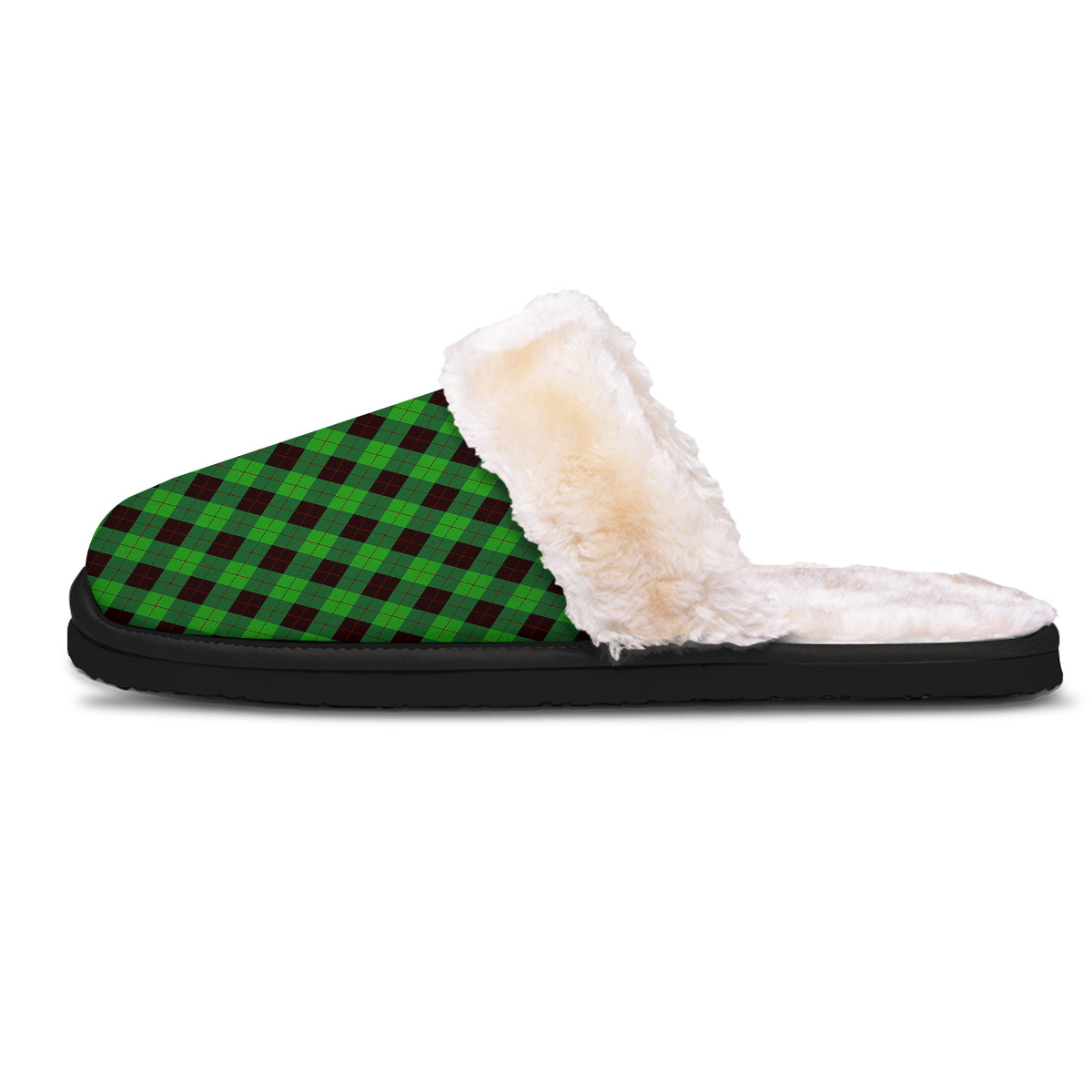 Argyle Green And Black Print Pattern Slippers-grizzshop