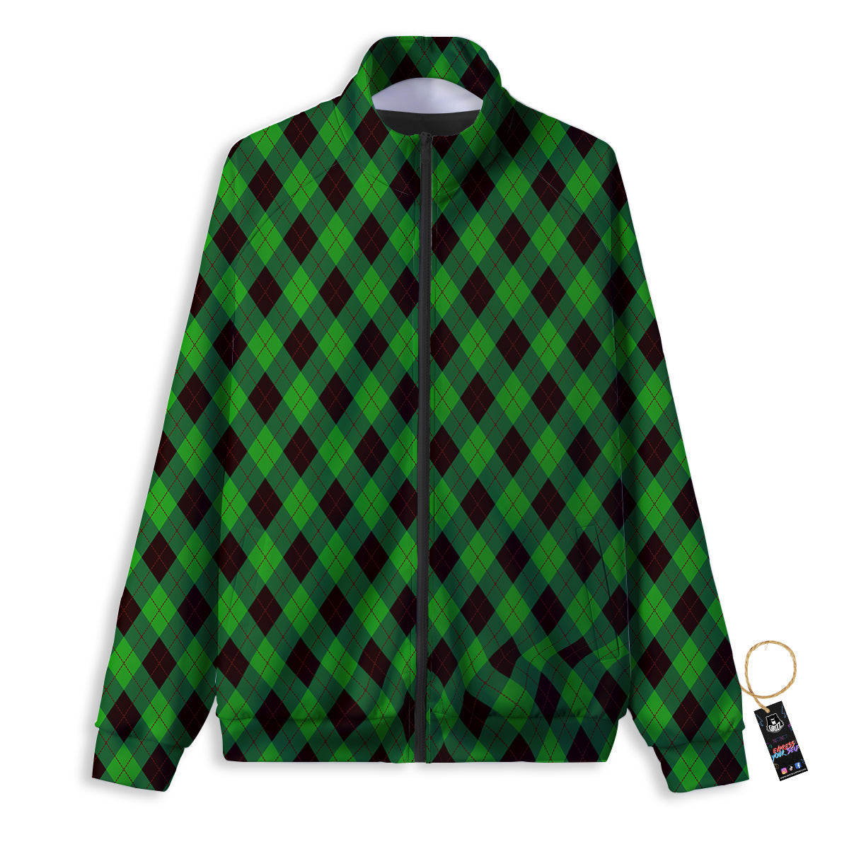 Argyle Green And Black Print Pattern Track Jacket-grizzshop