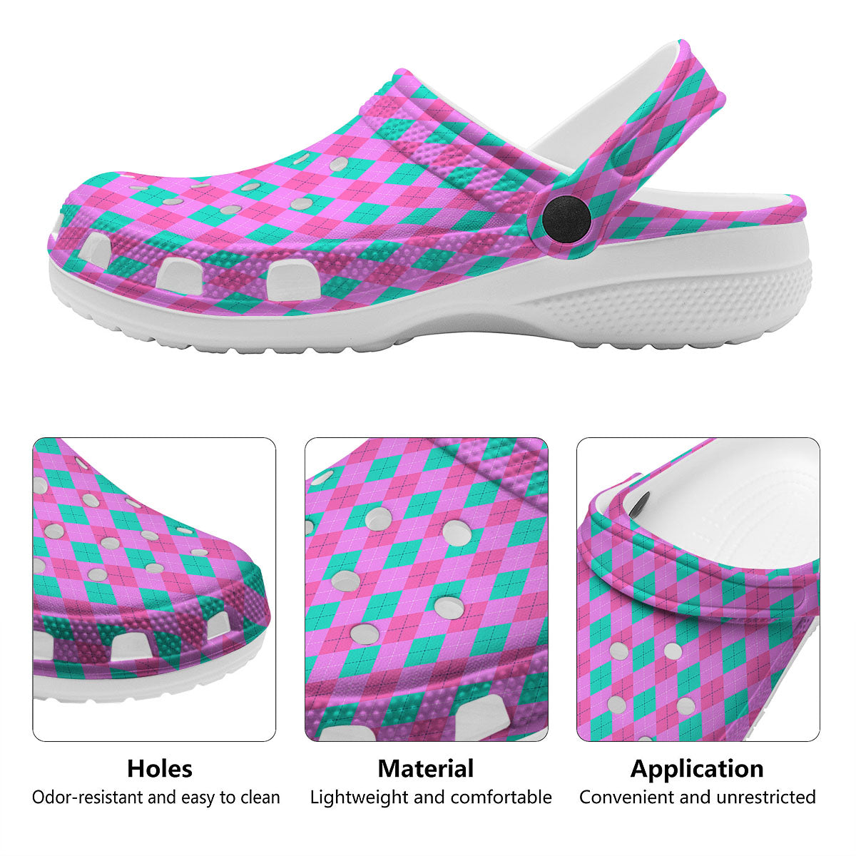 Argyle Green And Pink Print Pattern Clog-grizzshop