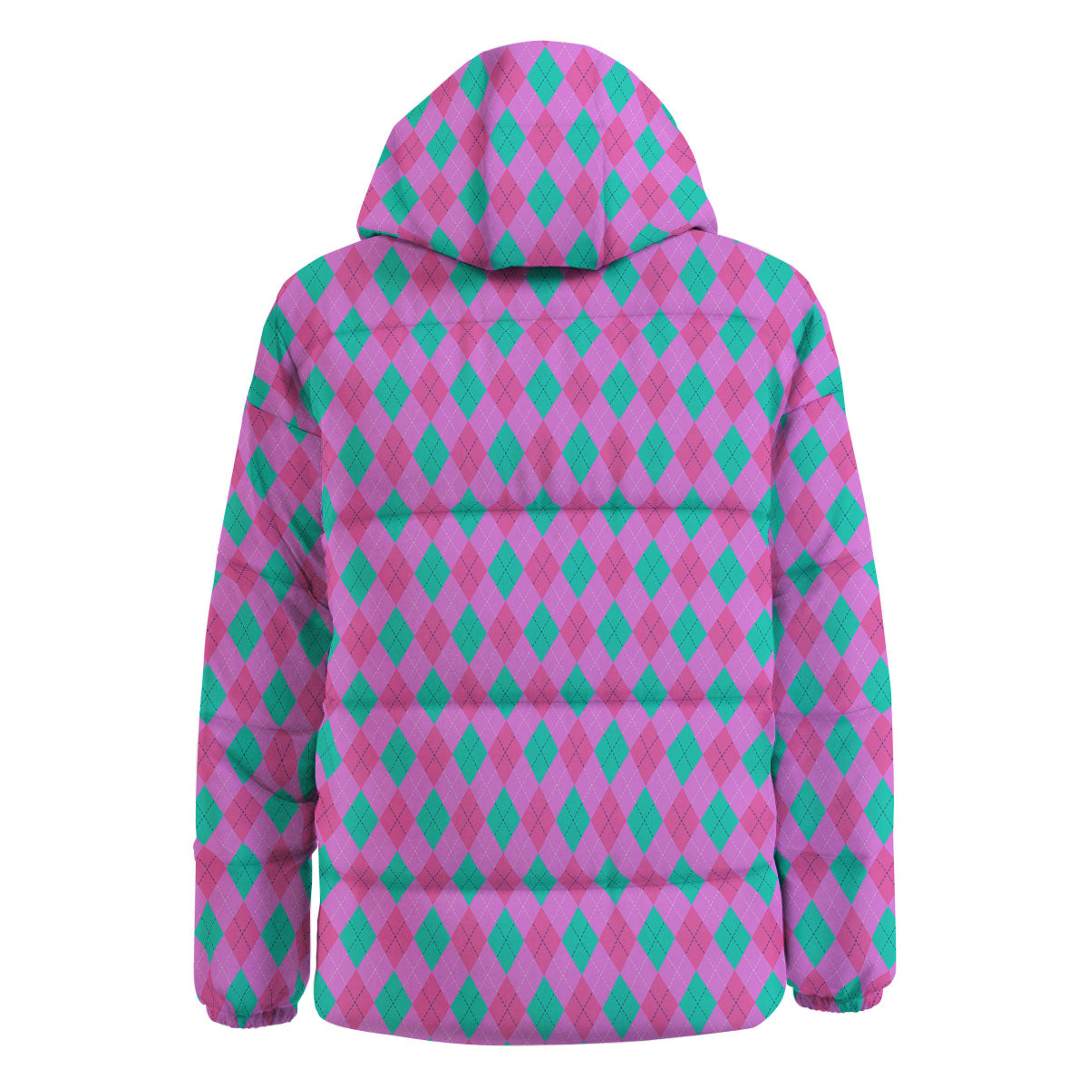 Argyle Green And Pink Print Pattern Down Jacket-grizzshop