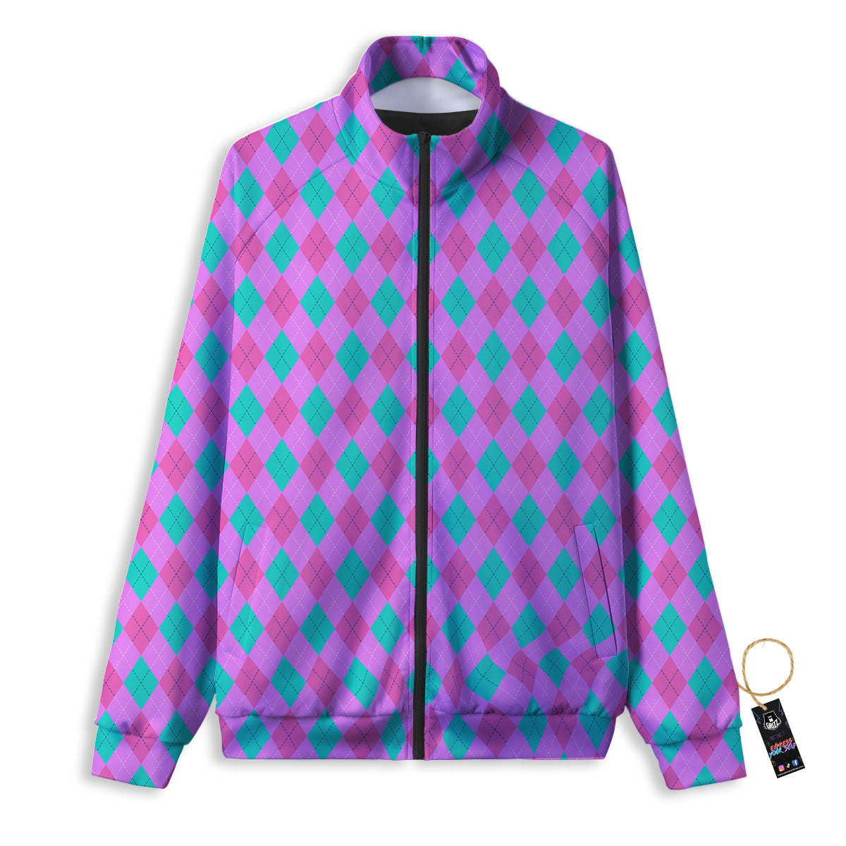 Argyle Green And Pink Print Pattern Track Jacket-grizzshop