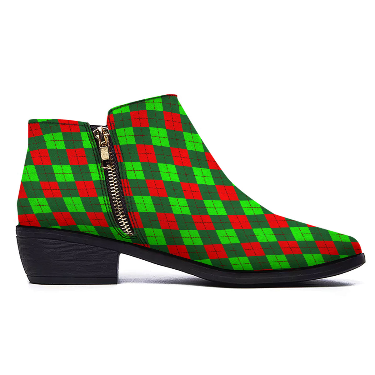 Argyle Green And Red Print Pattern Ankle Boots-grizzshop
