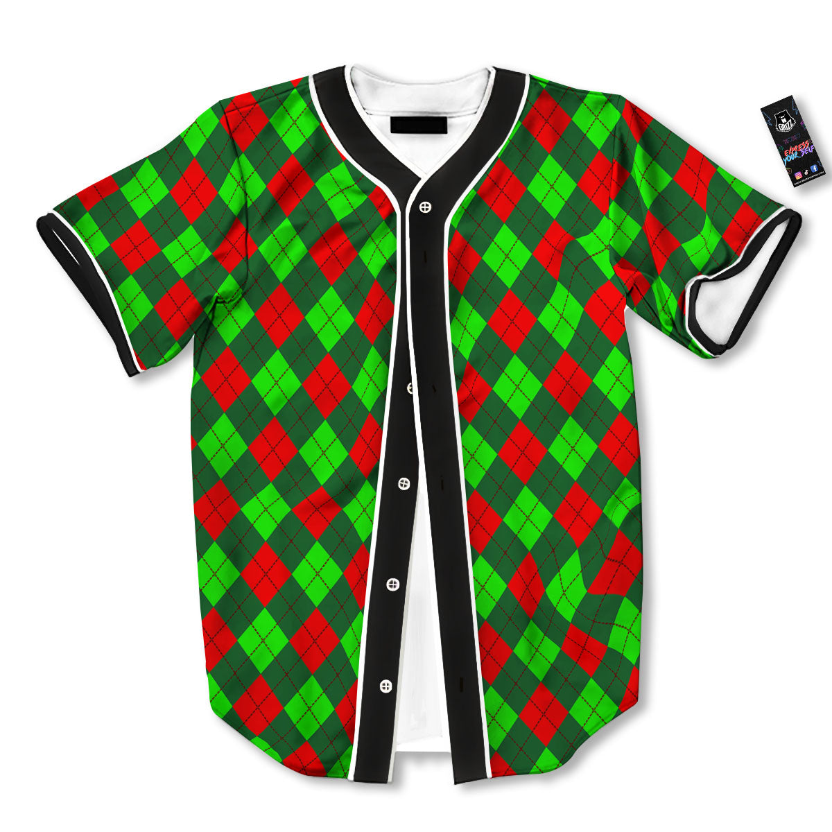 Argyle Green And Red Print Pattern Baseball Jersey-grizzshop