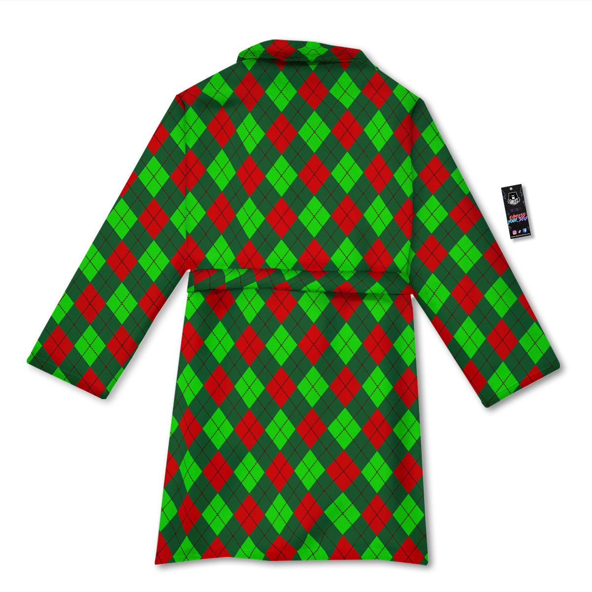 Argyle Green And Red Print Pattern Bathrobe-grizzshop
